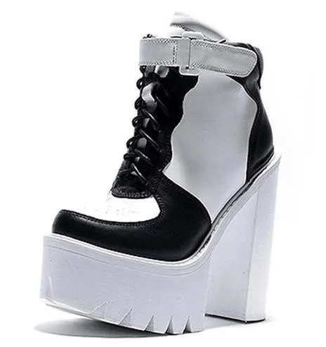 White Black Sneakers High Heels Chunky Sole Platforms Boots