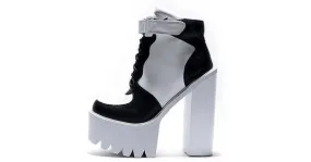 White Black Sneakers High Heels Chunky Sole Platforms Boots