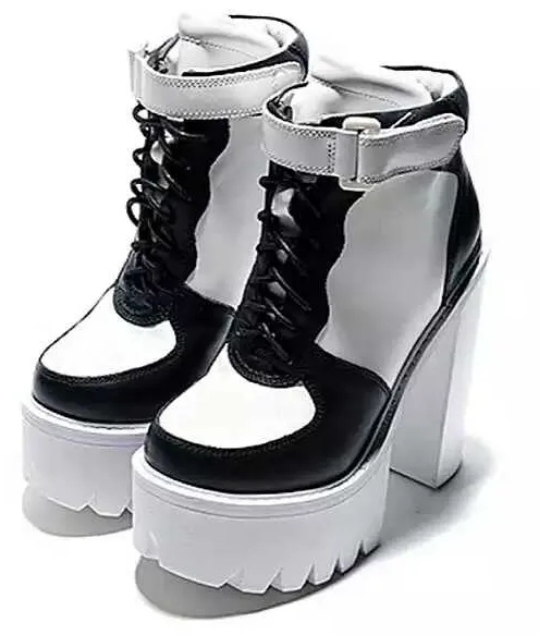 White Black Sneakers High Heels Chunky Sole Platforms Boots