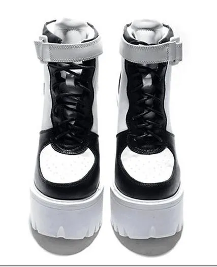 White Black Sneakers High Heels Chunky Sole Platforms Boots