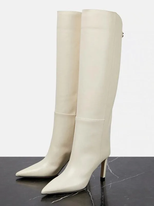 White Wide Calf Knee High Boots