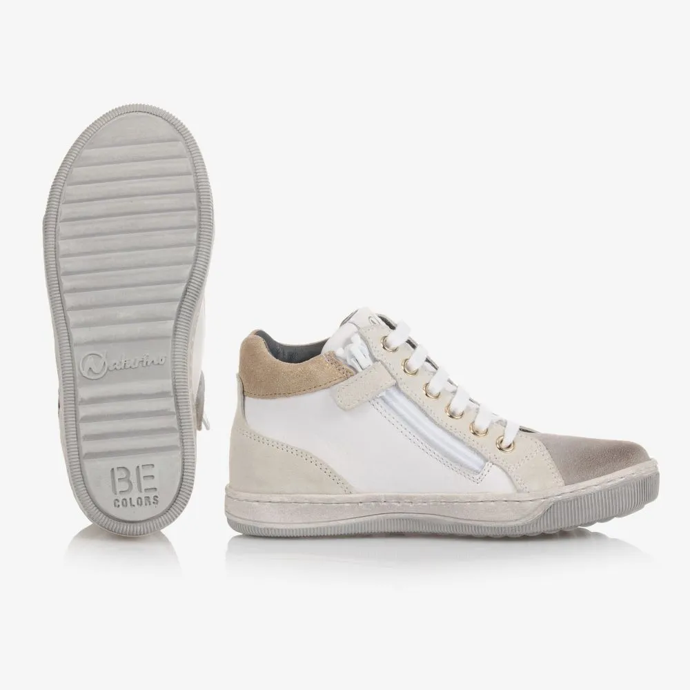 White Leather Hi-Top Trainers