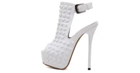 White Patent Studs Peeptoe High Heels Ankle Boots Platforms