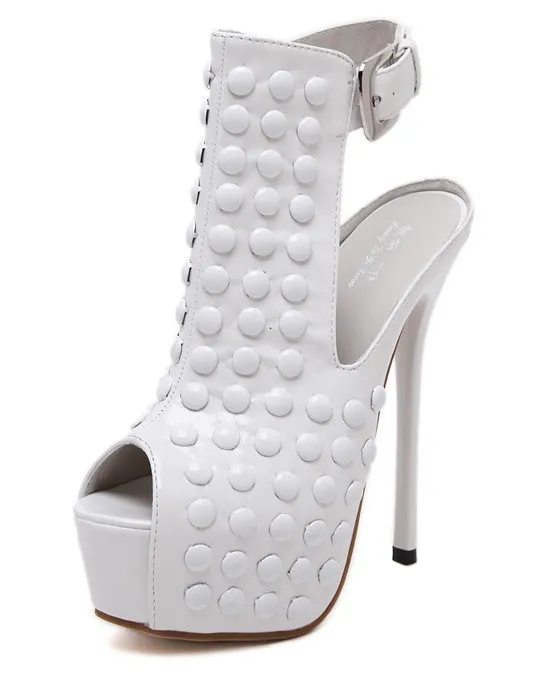 White Patent Studs Peeptoe High Heels Ankle Boots Platforms