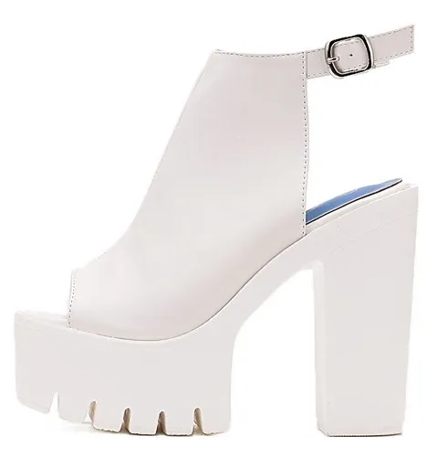 White Gothic Peep Toe Sling Back Platforms