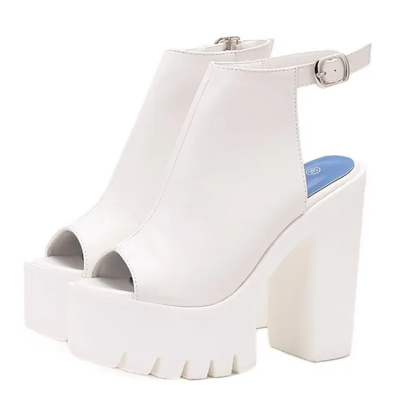 White Gothic Peep Toe Sling Back Platforms