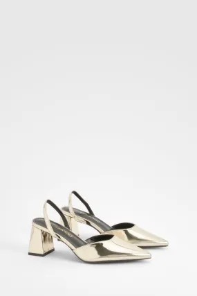 Wide Fit Metallic Patent Block Heel Court Shoes