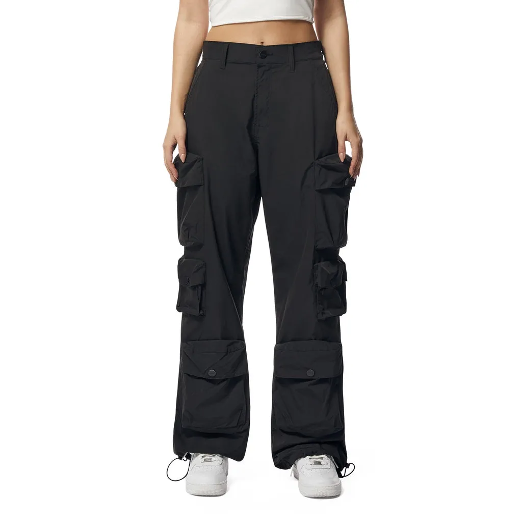 Wide Leg Utility Windbreaker Cargo Joggers - Black