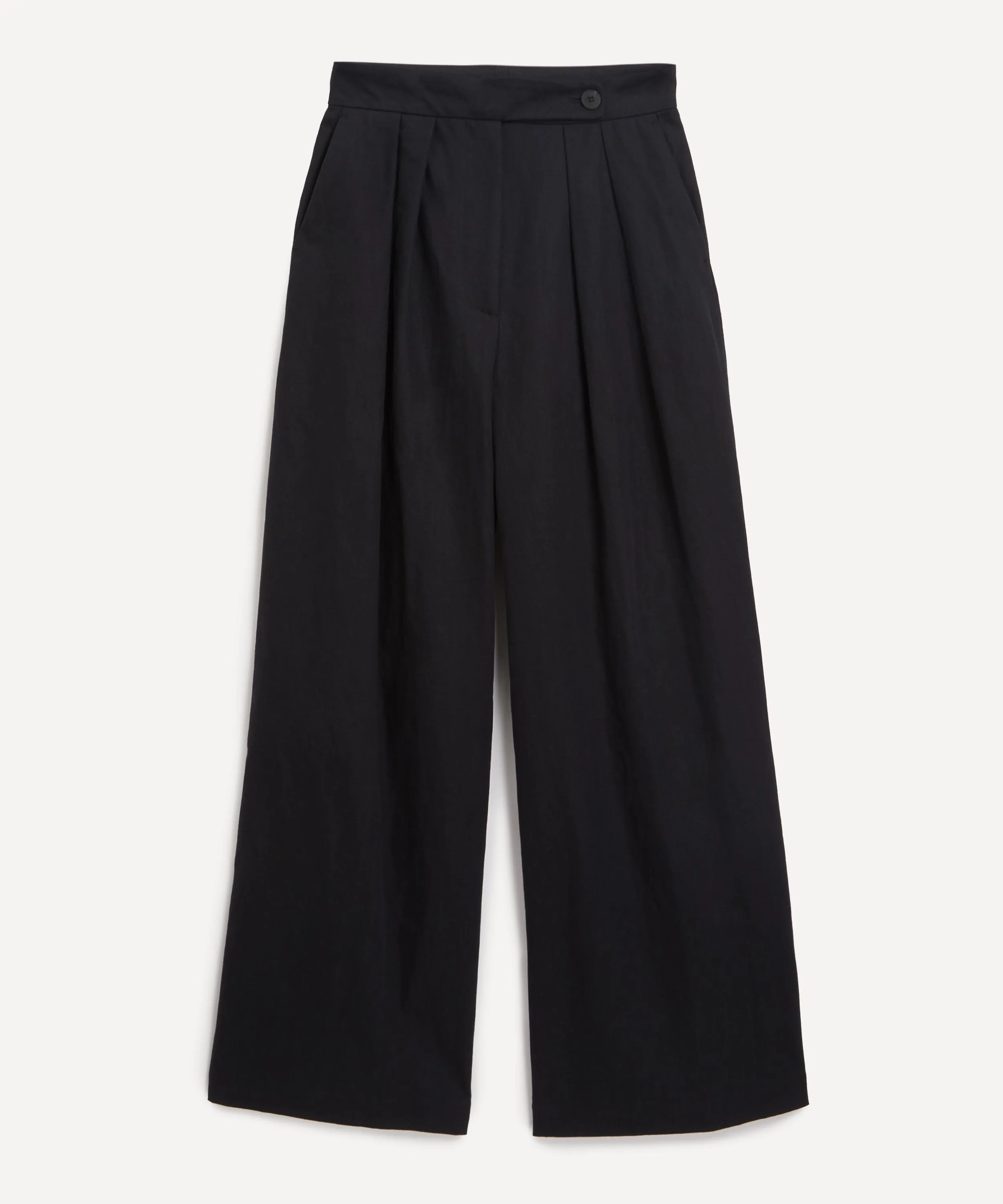 Wide Pleated Cotton-Linen Gabardine Trousers