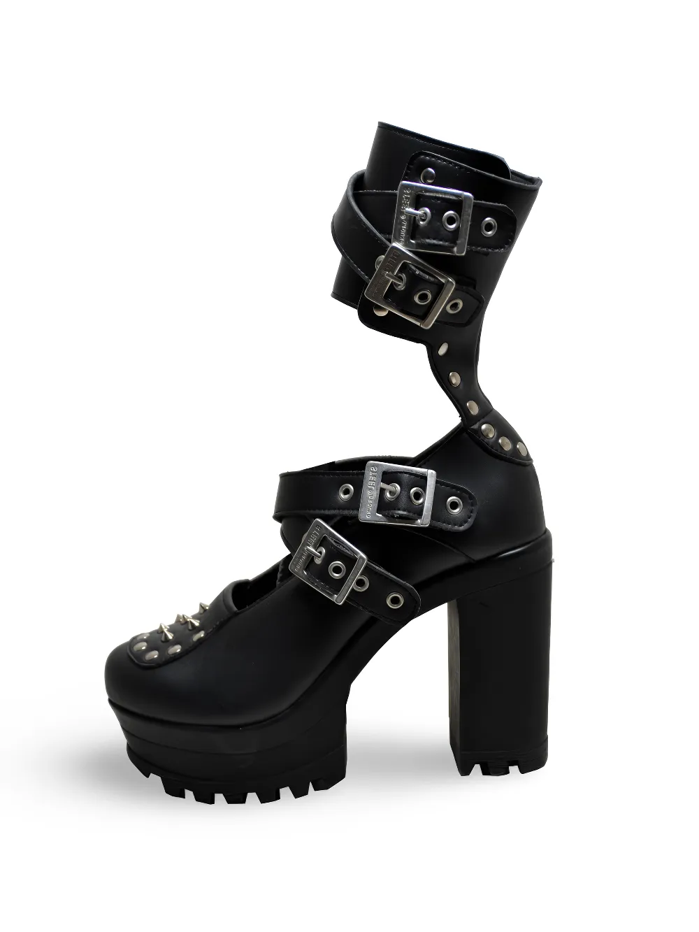 Woman's Black Leather Heels with High Platform