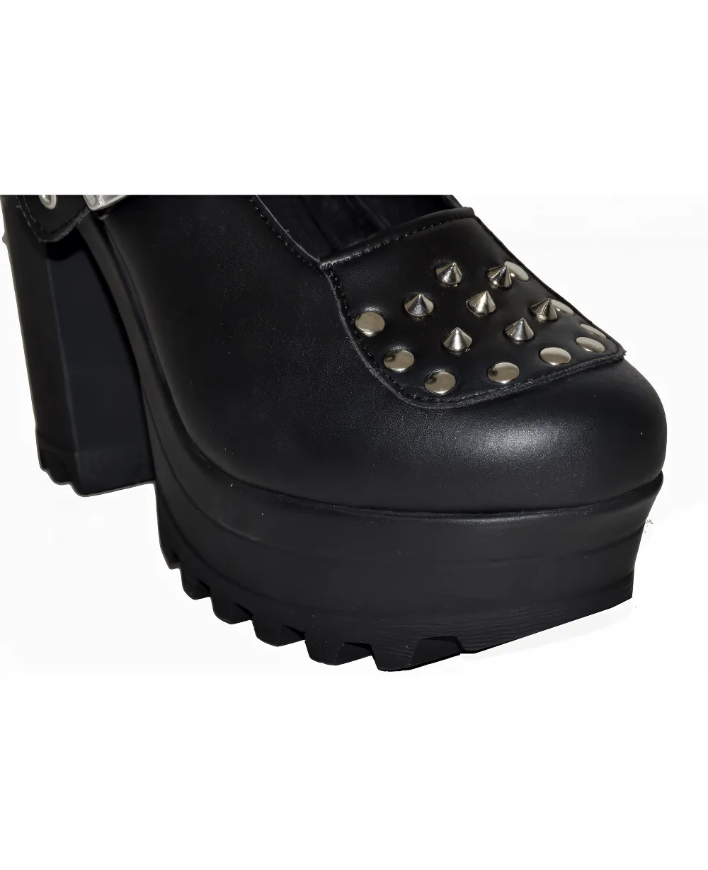 Woman's Black Leather Heels with High Platform