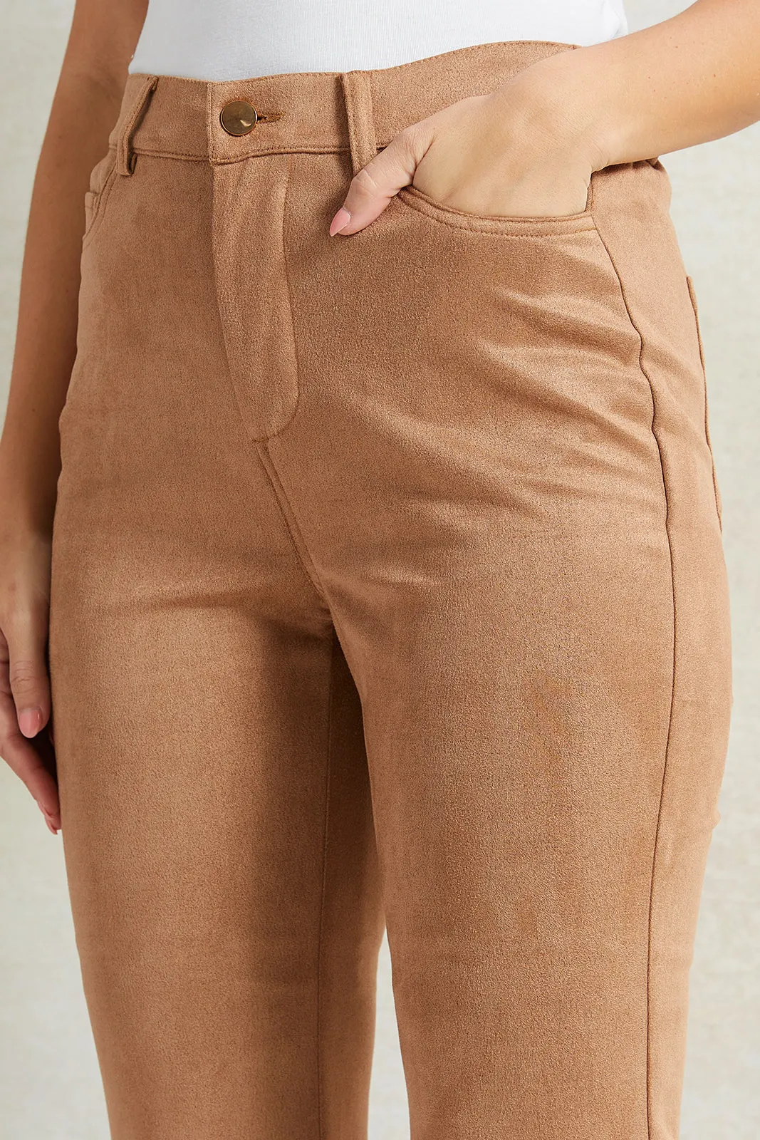 Women Beige High Waister Trousers