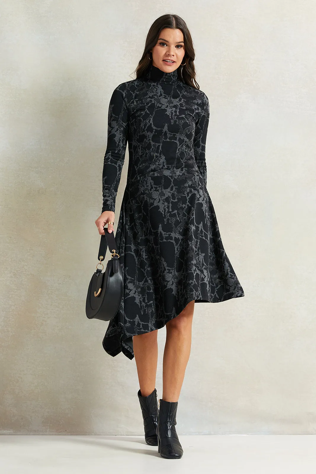 Women Black Printed Asymmetric Dress