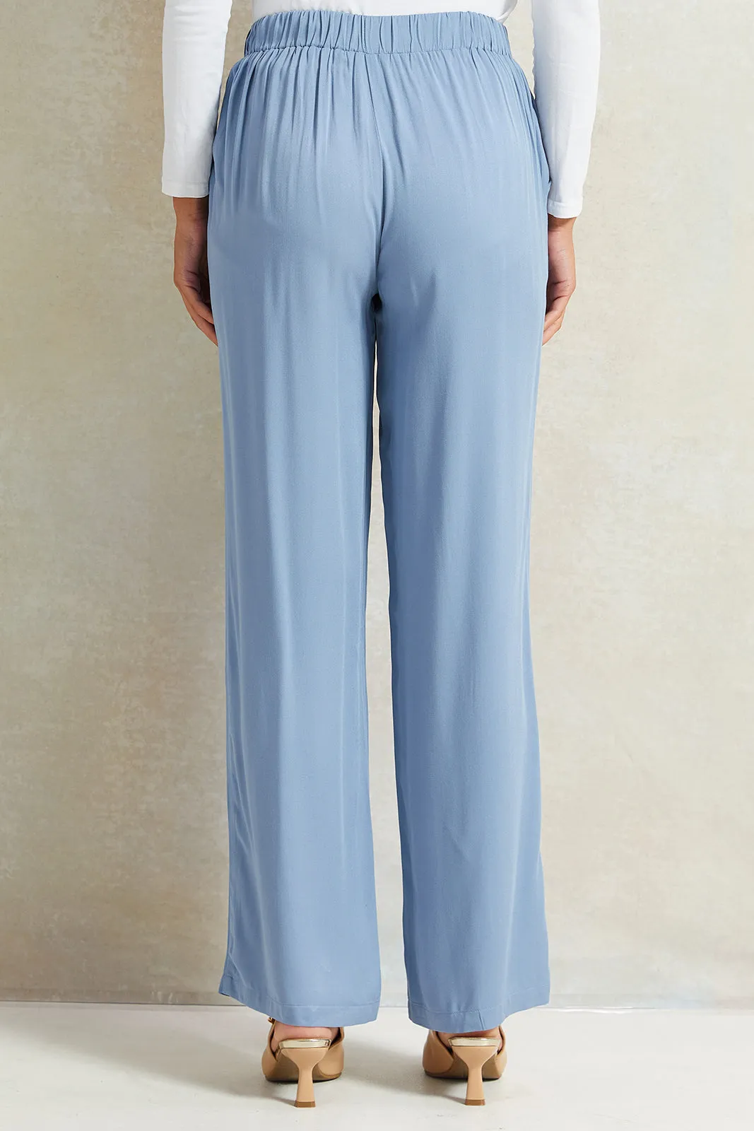 Women Blue Wide Leg Trousers