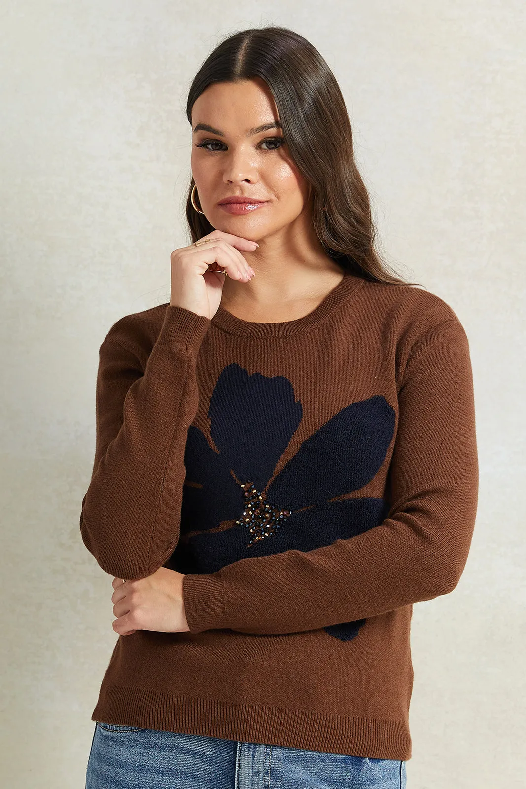 Women Brown Embellished Sweatshirt