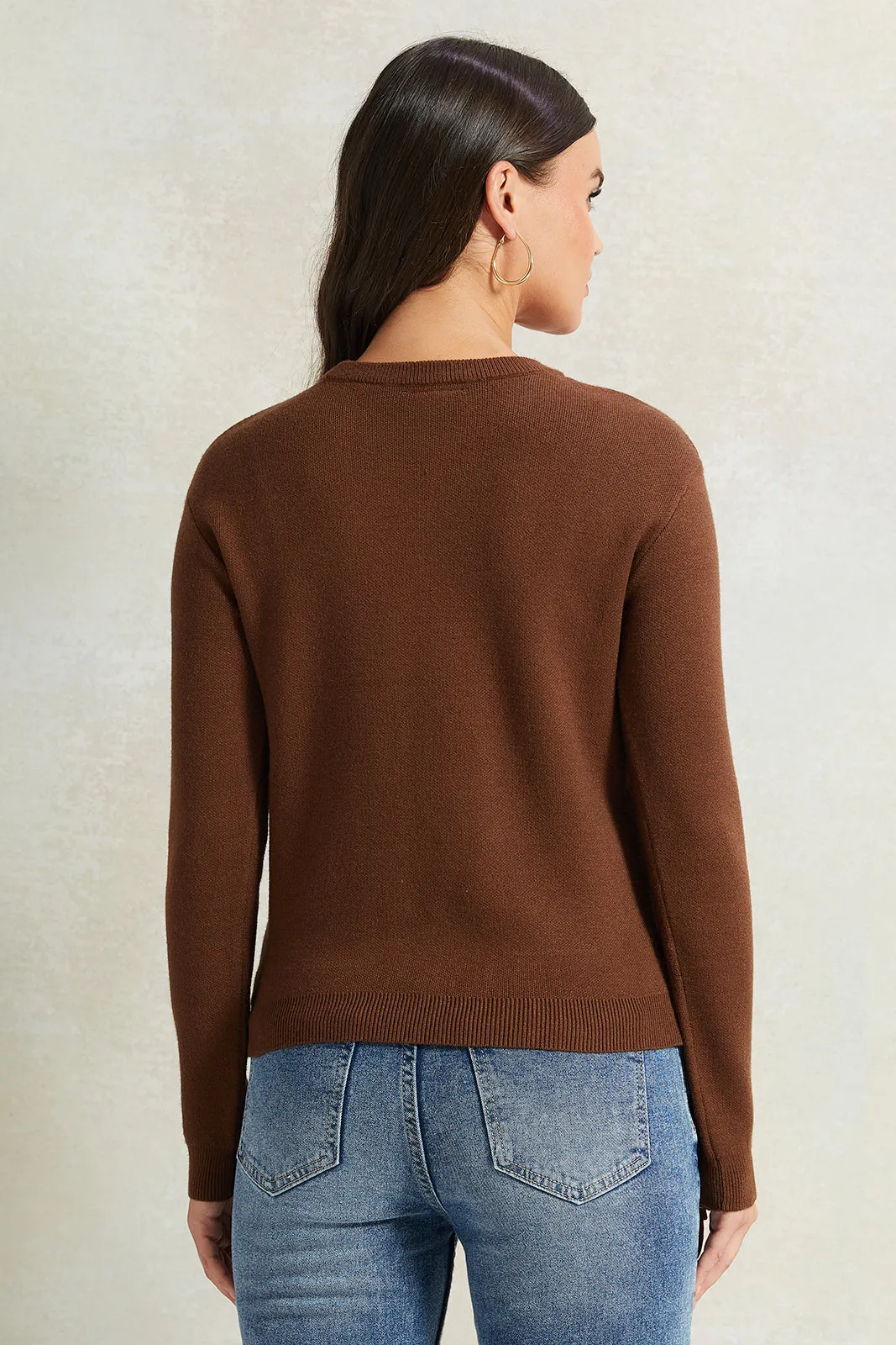 Women Brown Embellished Sweatshirt