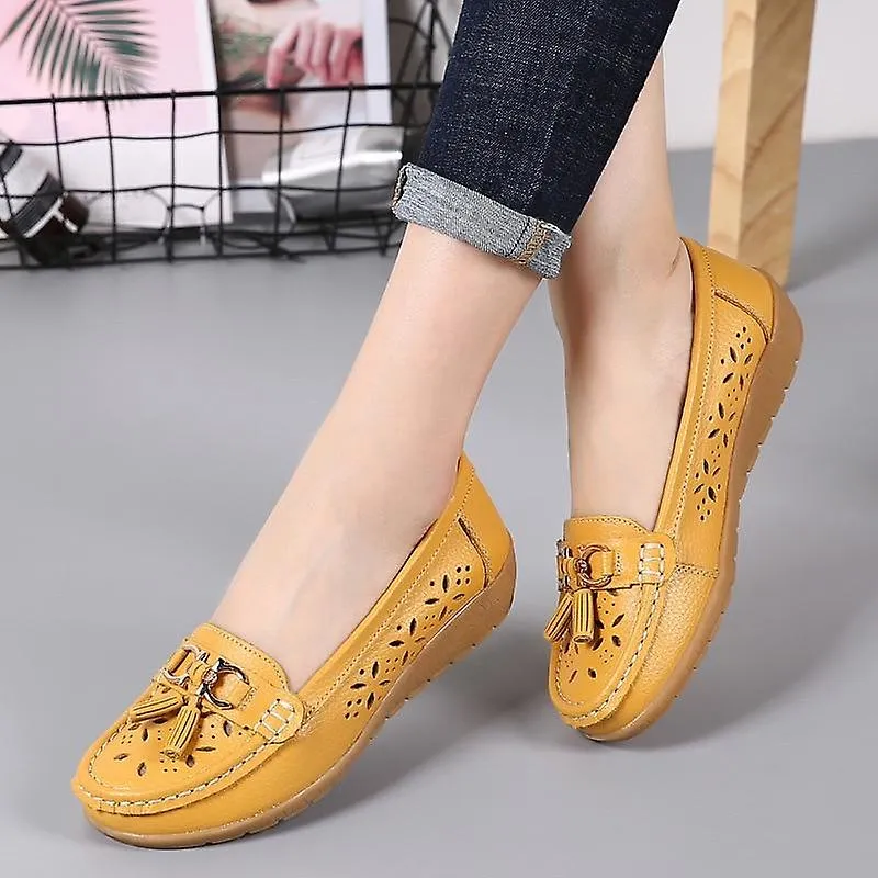 Low Heel Women's Casual Leather Flats Slip-On Shoes