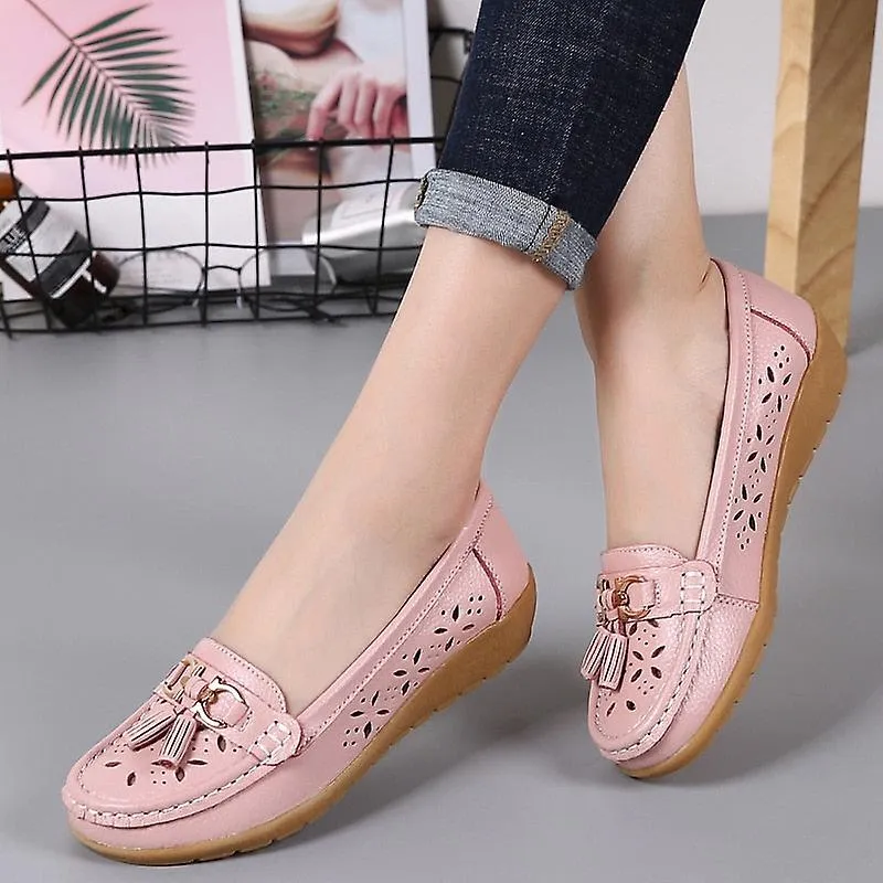 Low Heel Women's Casual Leather Flats Slip-On Shoes