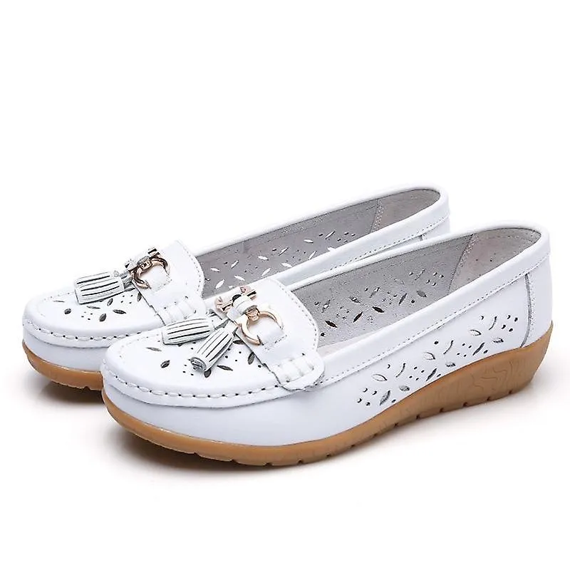 Low Heel Women's Casual Leather Flats Slip-On Shoes