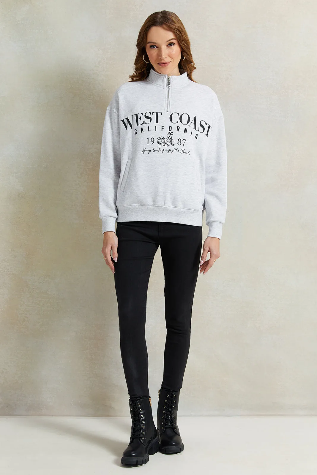 Women Grey Printed Sweatshirt