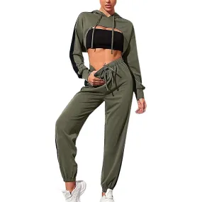 Hooded Crop Top and Jogger Set for Women