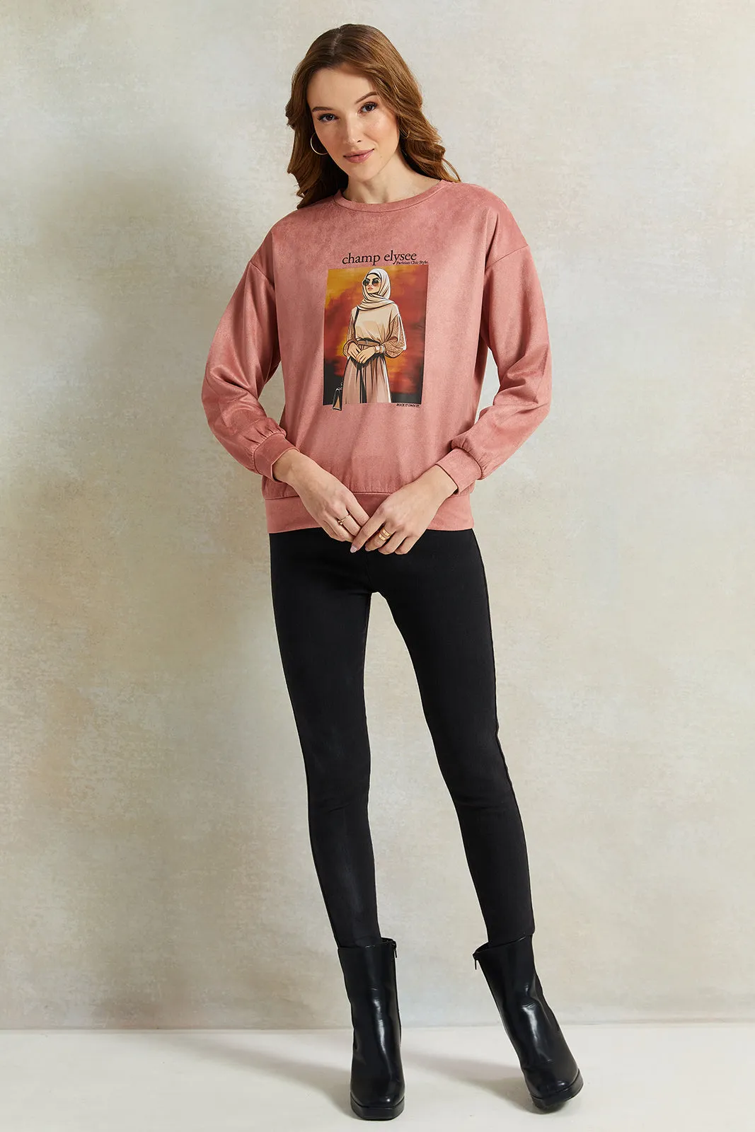 Women Pink Printed Sweatshirt