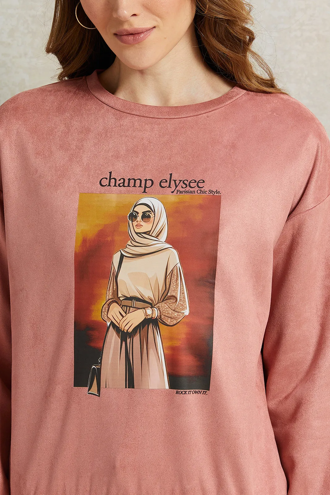 Women Pink Printed Sweatshirt