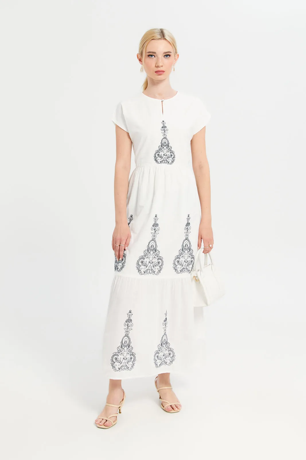 Women White Embroidered Dress