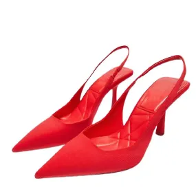 Women's Pointed Toe Heels Sandals Party Ankle Strap Slingback Stiletto High Heels Slip On Mules Shoes-41-Red