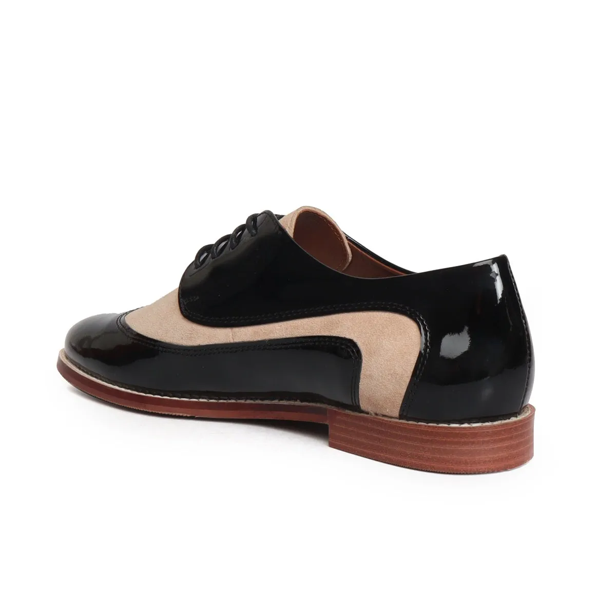 Women's Black Patent & Beige Suede Leather Derby Formal Shoes by Brune & Bareskin