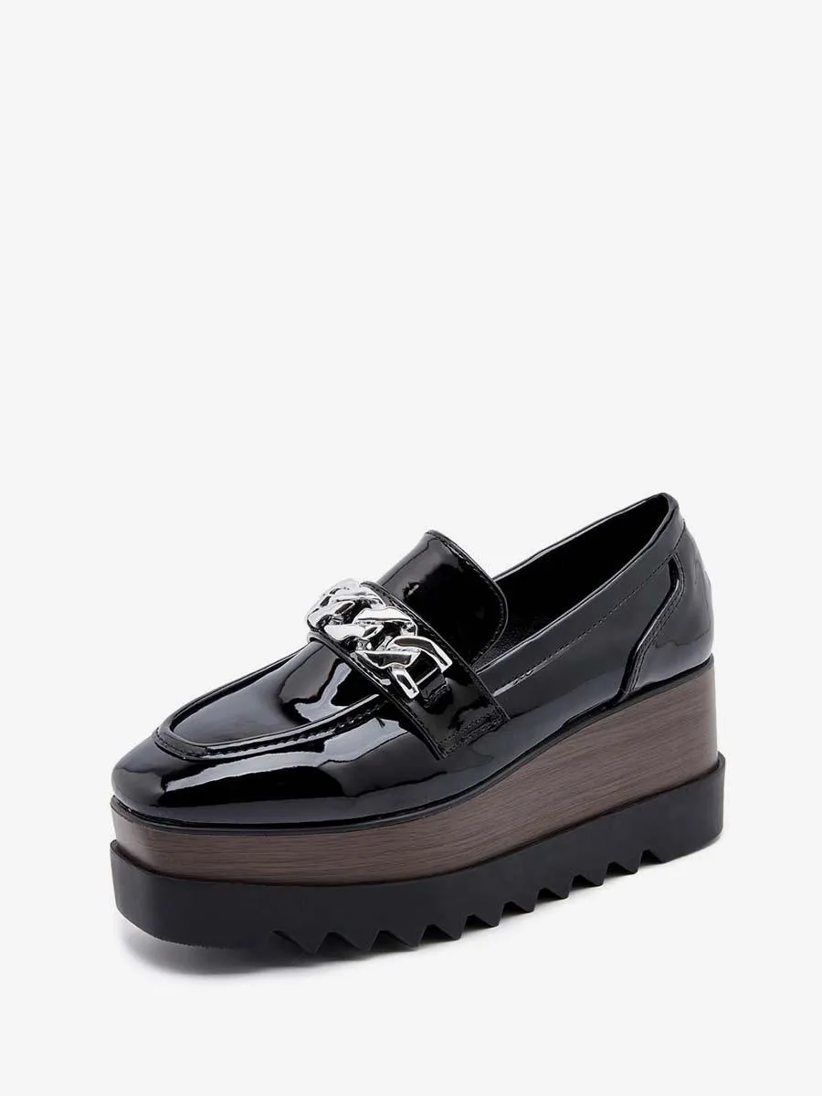 Wedge Heel Patent Leather Chain Oxfords for Women