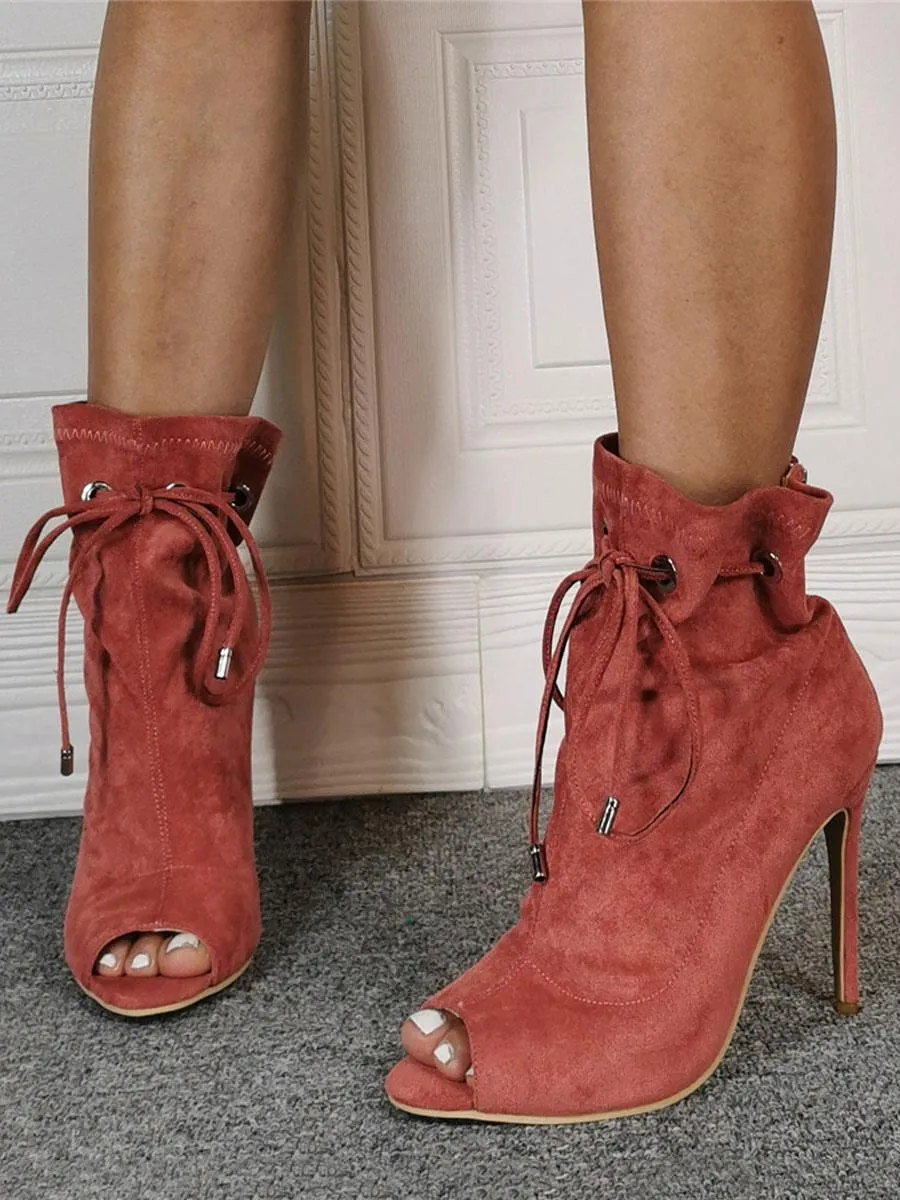 Stylish Coral Stiletto Summer Boots with Peep Toe for Women