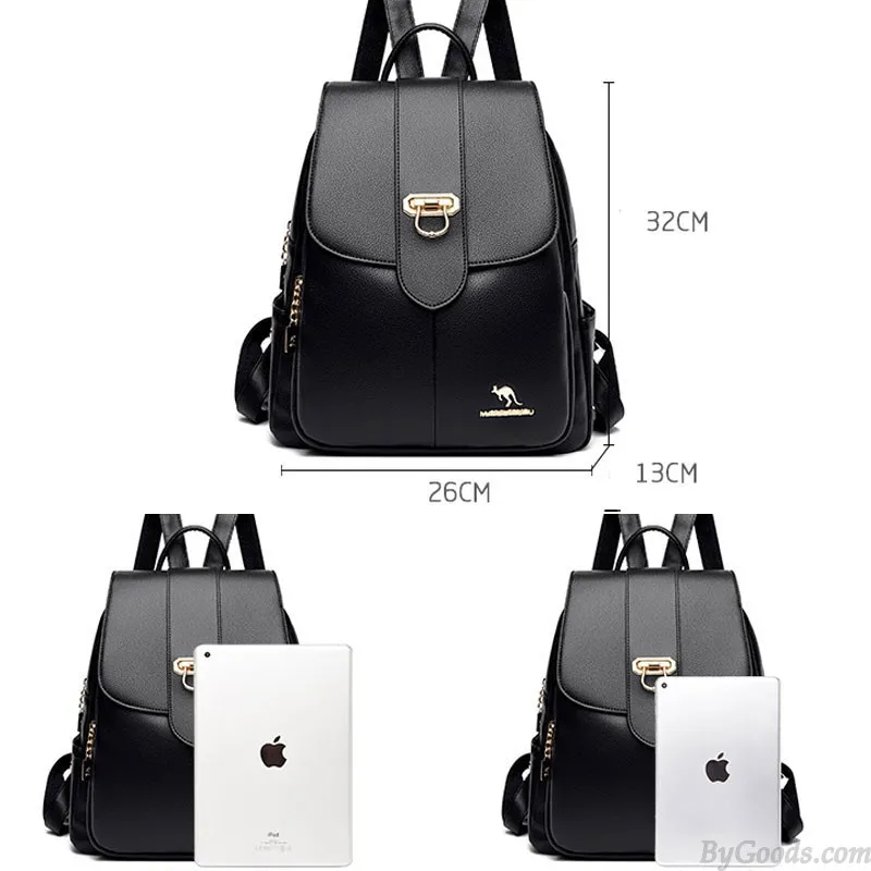 Women's Kangaroo Bag Backpack with Single Buckle and PU Leather for Shopping