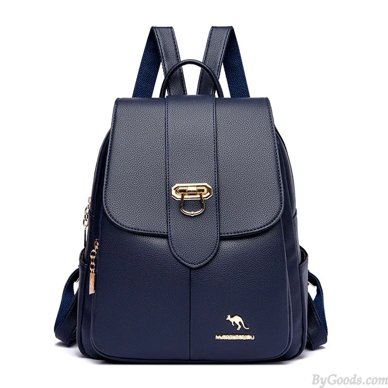 Women's Kangaroo Bag Backpack with Single Buckle and PU Leather for Shopping