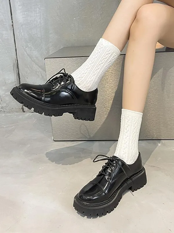 Chunky Heel Black Oxfords for Women