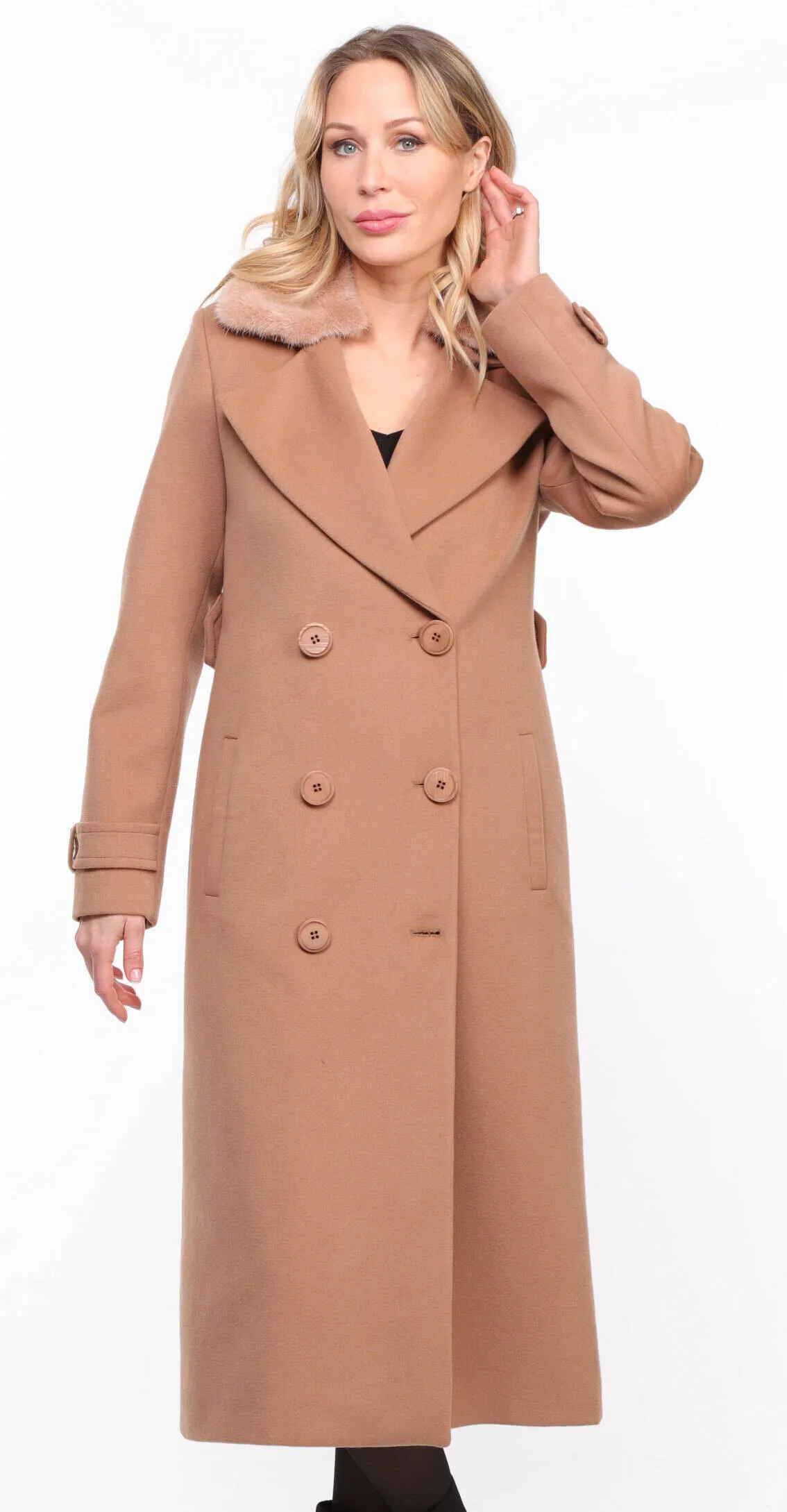 Taupe Mink Collar Coat