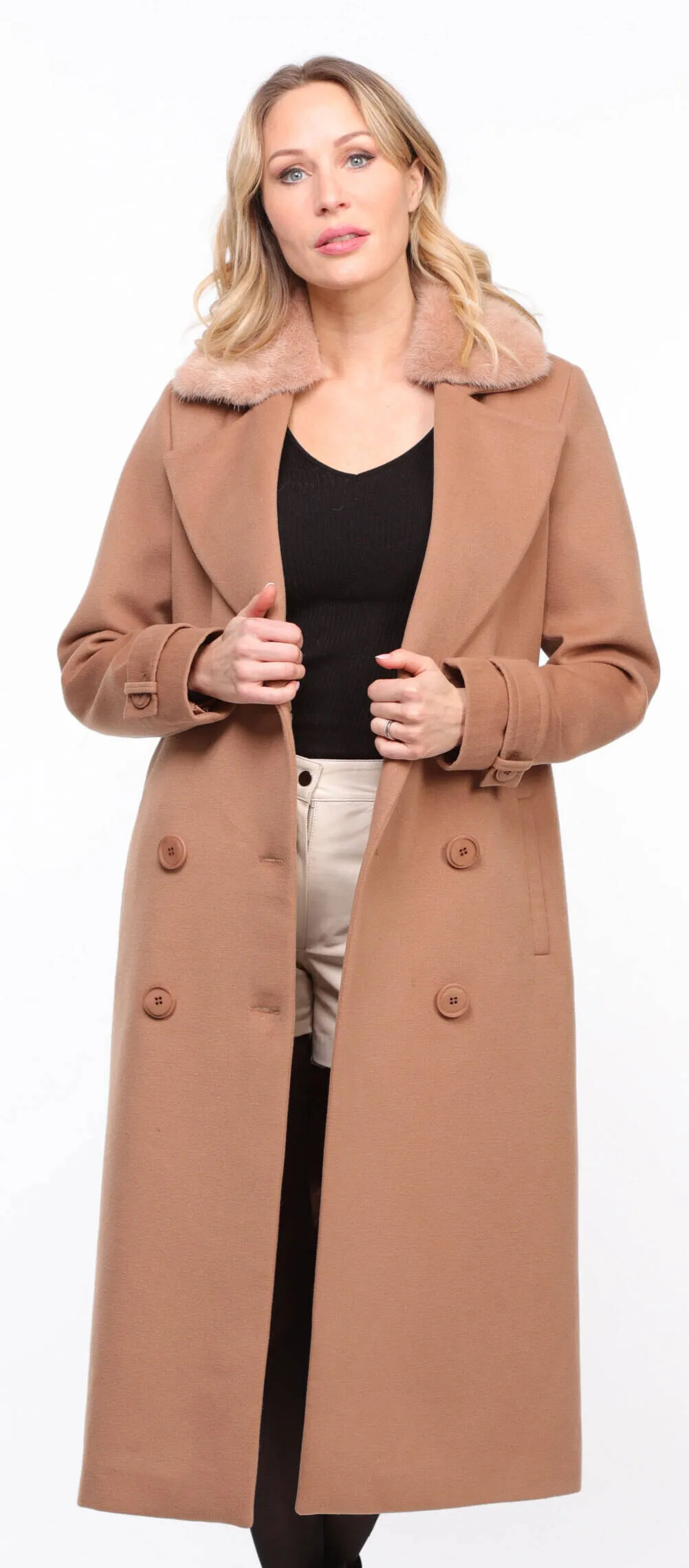 Taupe Mink Collar Coat