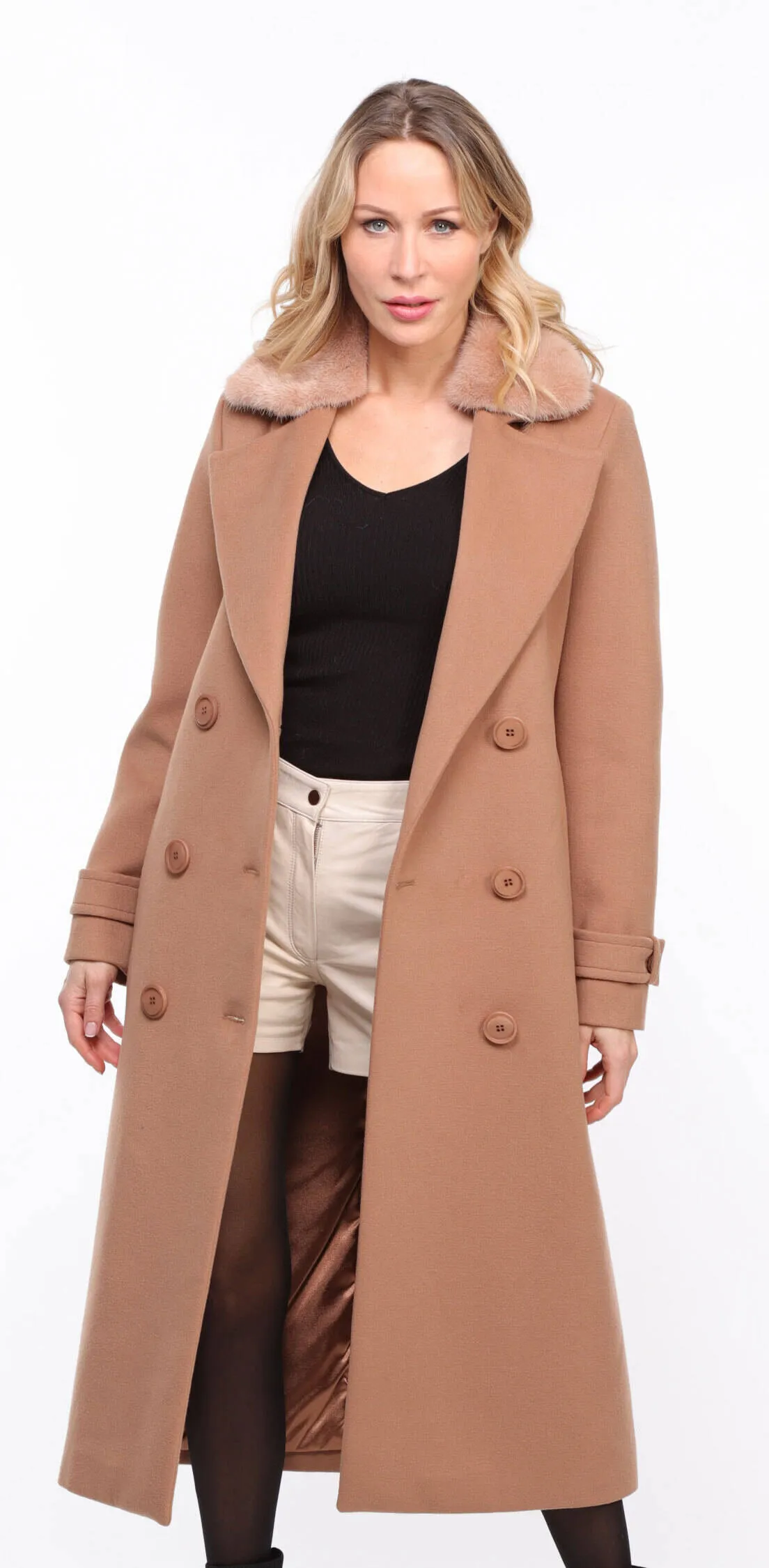 Taupe Mink Collar Coat