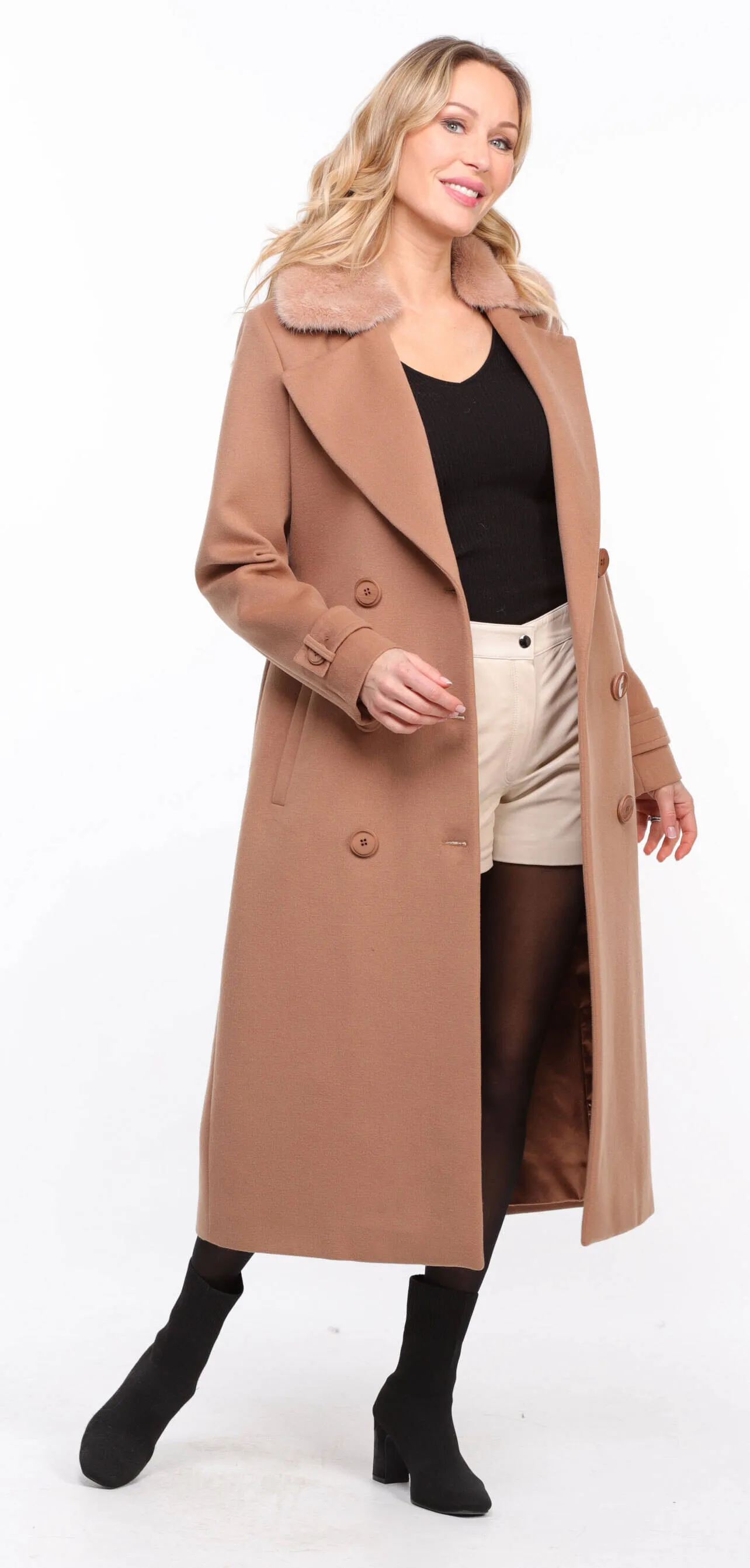 Taupe Mink Collar Coat