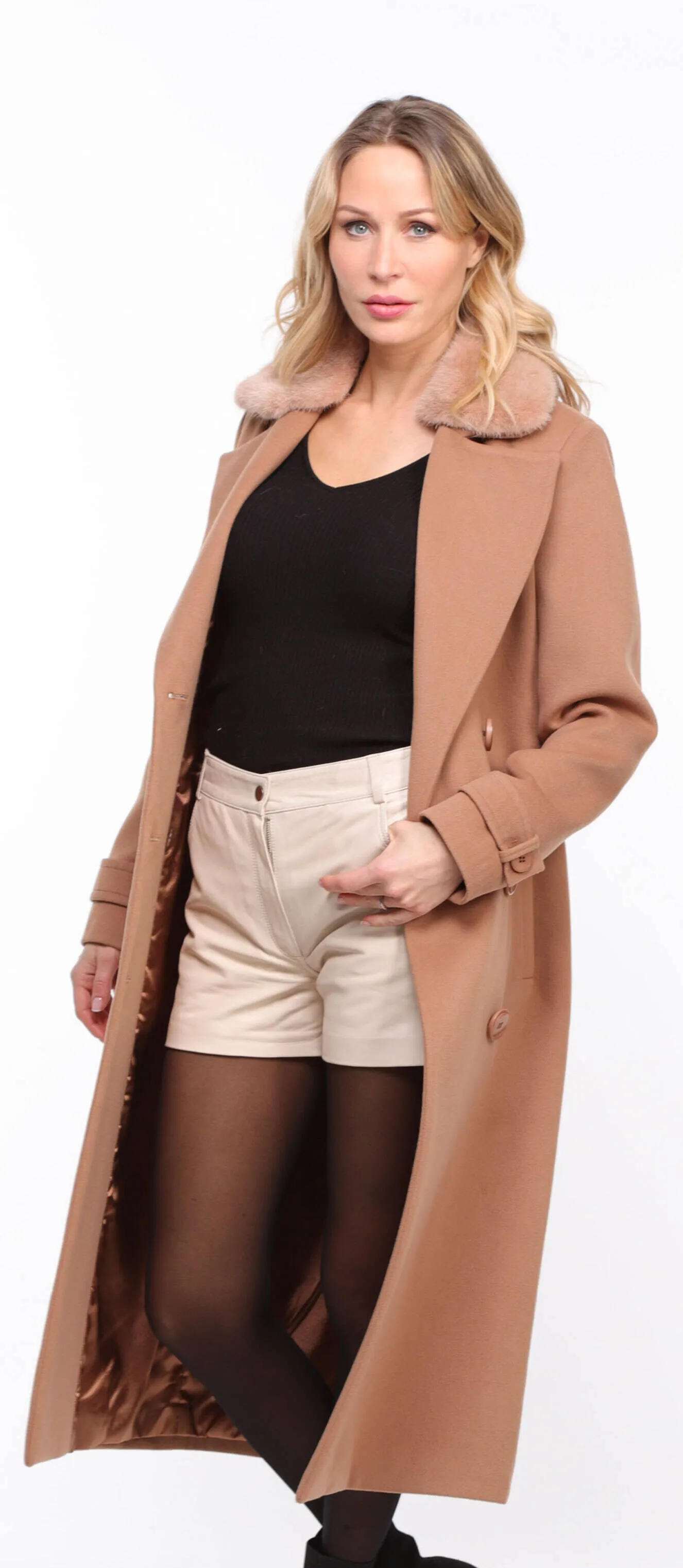 Taupe Mink Collar Coat