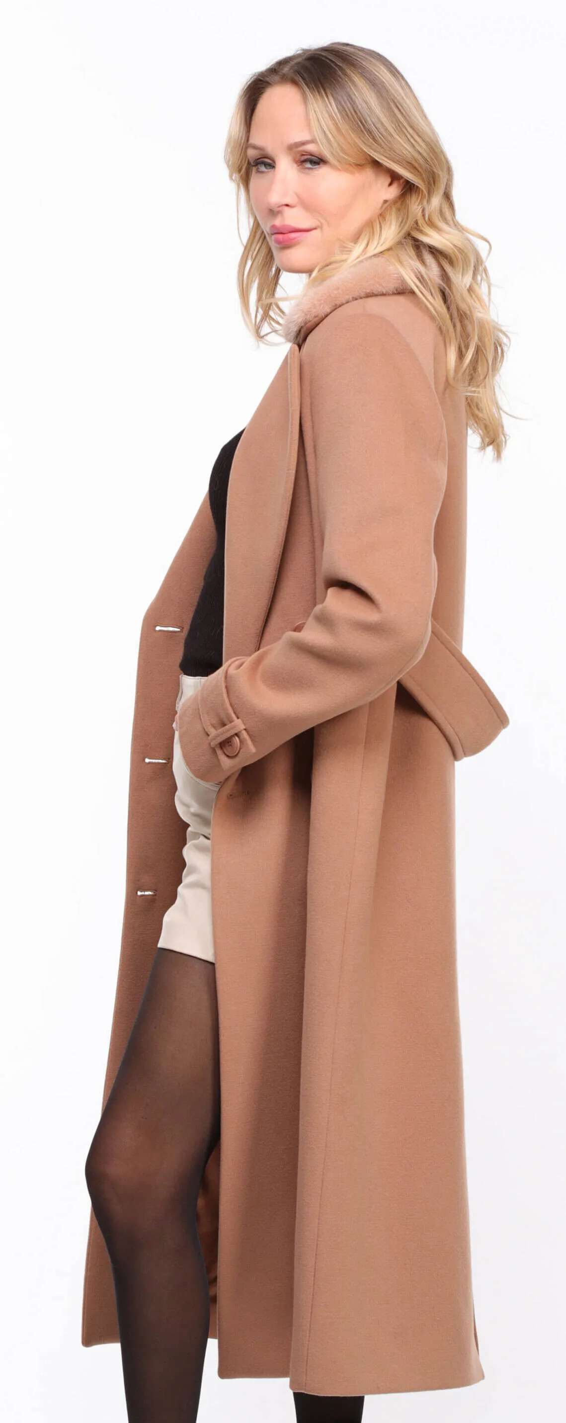 Taupe Mink Collar Coat