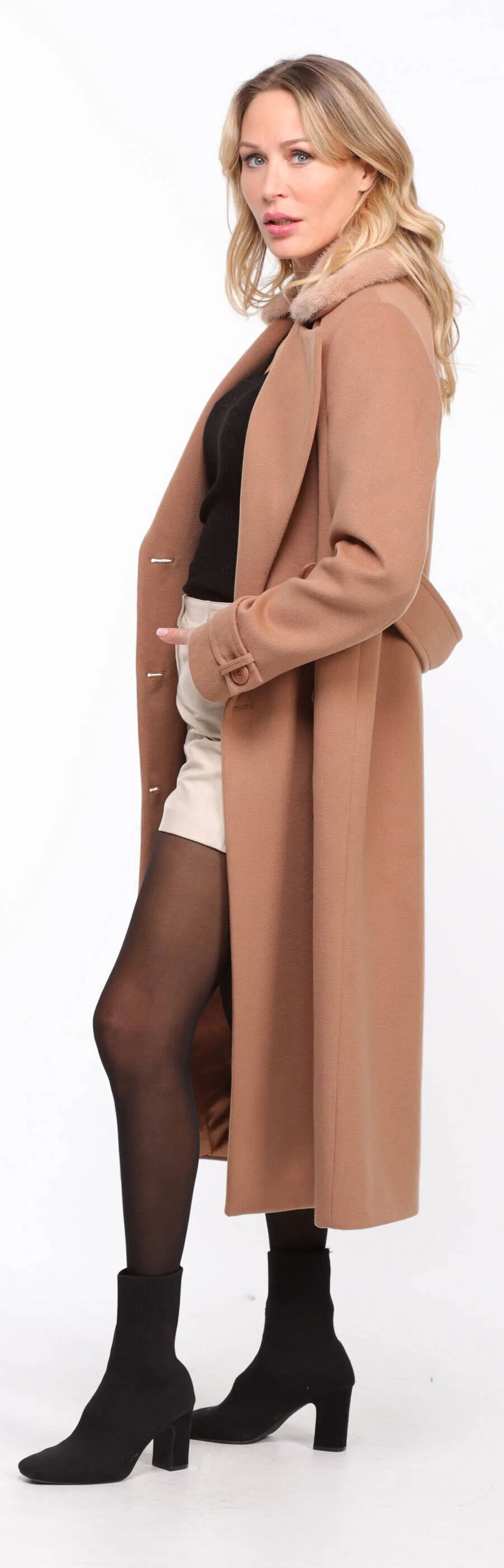 Taupe Mink Collar Coat