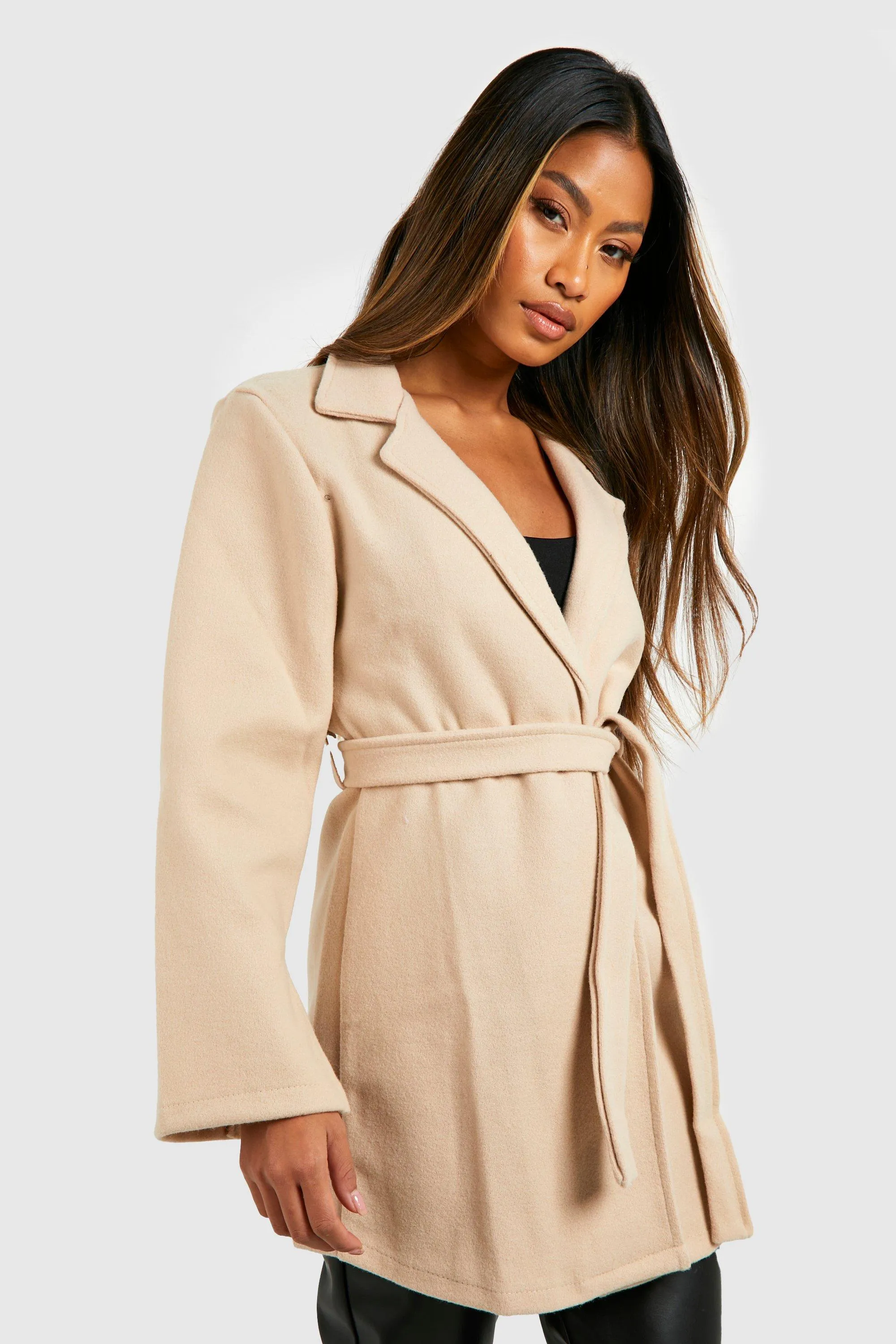 Wool Look Belted Short Coat