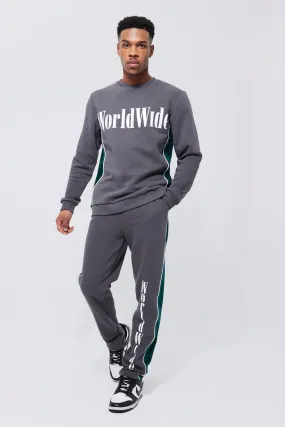 Worldwide Velour Panel Sweatshirt Tracksuit | boohooMAN UK