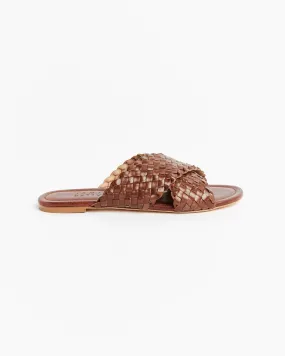 Brown Braided Woven Strap Slide