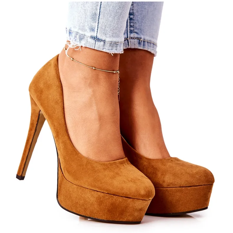 WS1 Classic Suede Heels On Camel Silly Platform brown