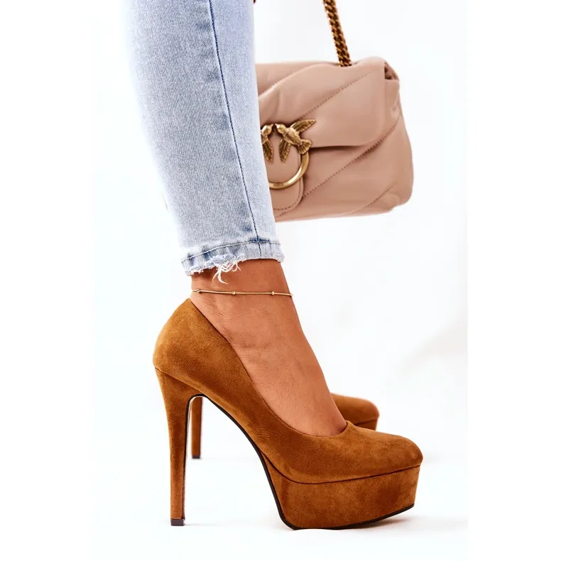 WS1 Classic Suede Heels On Camel Silly Platform brown