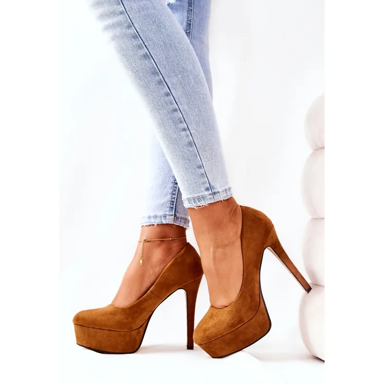 WS1 Classic Suede Heels On Camel Silly Platform brown