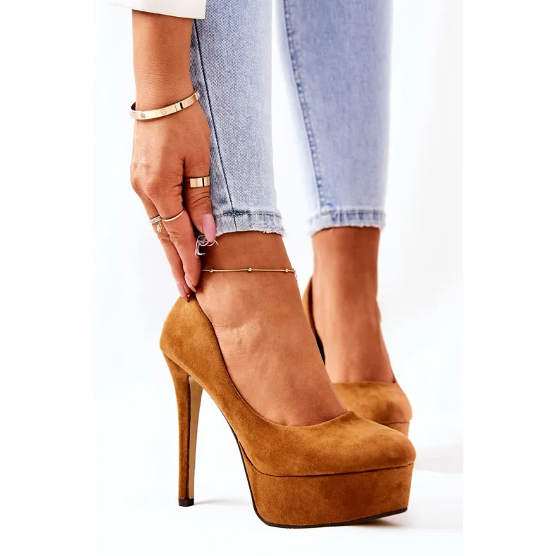 WS1 Classic Suede Heels On Camel Silly Platform brown