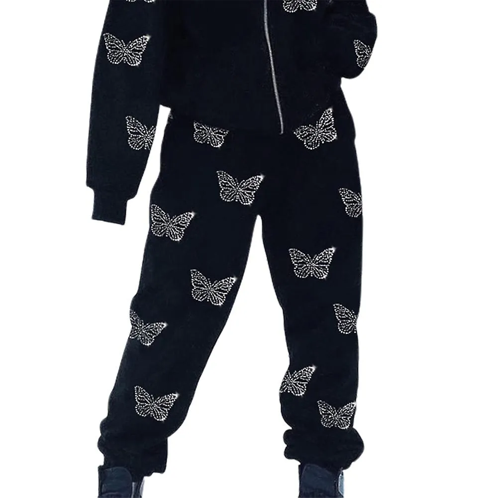 Y2K Butterfly Print Crystal Patch High Waisted Joggers Women